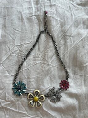 Lucky Brand Multicolor Floral Pendant Necklace - Teal, Pink, Yellow